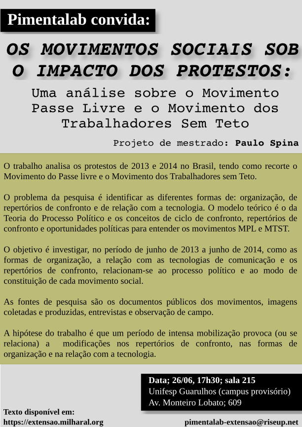 Seminario de Projetos: Os Movimentos Sociais sob o impacto dos protestos